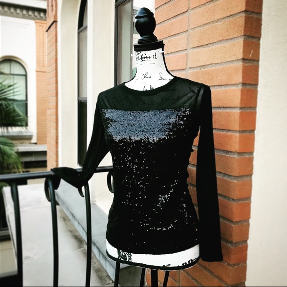 Black Mesh and Sequin Top - Picture 1 of 7